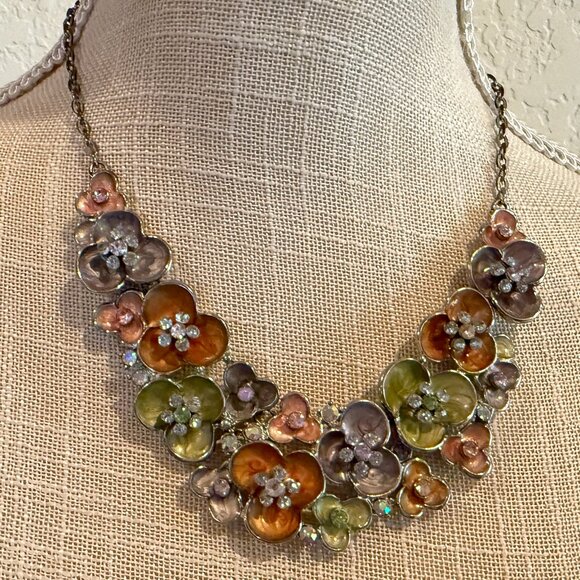 NY Jewelry - Enamel and Crystal Rhinestone Statement Necklace